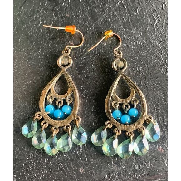 Vintage Shades of Blue Beads Danglers, 3 PAIRS, Unmarked - Picture 5 of 5